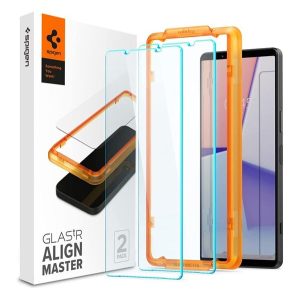 SPIGEN ALM FC képernyővédő üveg 2db (2.5D, ujjlenyomatmentes, extra karcálló, 9H, ultravékony, színkiemelés) ÁTLÁTSZÓ Sony Xperia 1 V (XQ-DQ72)