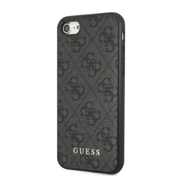 GUESS 4G METAL GOLD LOGO műanyag telefonvédő (textil hátlap) SZÜRKE Apple iPhone 8 4.7, iPhone 7 4.7, iPhone SE 2 (2020)