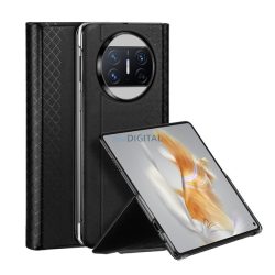   DUX DUCIS BRIL műanyag telefonvédő (közepesen ütésálló, bőr hatású hátlap, asztali tartó, rombusz minta) FEKETE Huawei Mate X3