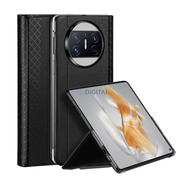 DUX DUCIS BRIL műanyag telefonvédő (közepesen ütésálló, bőr hatású hátlap, asztali tartó, rombusz minta) FEKETE Huawei Mate X3