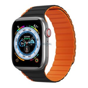 DUX DUCIS pótszíj (egyedi méret, kicsi, szilikon, 3D, mágneses) FEKETE/NARANCSSÁRGA Apple Watch Series 7 41mm, Apple Watch Series 8 41mm, Apple Watch Series 4 40mm, Apple Watch Series 5 40mm, Apple Watch Series 6 40mm, Apple Watch Series SE 2 40mm, A