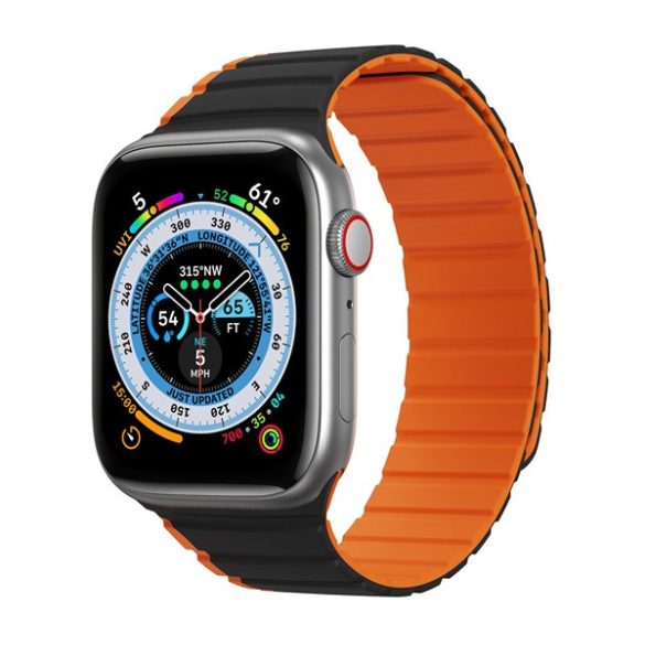 DUX DUCIS pótszíj (egyedi méret, nagy, szilikon, 3D, mágneses) FEKETE/NARANCSSÁRGA Apple Watch Ultra 49mm, Apple Watch Series 7 45mm, Apple Watch Series 8 45mm, Apple Watch Series 4 44mm, Apple Watch Series 5 44mm, Apple Watch Series 6 44mm, Apple Wa