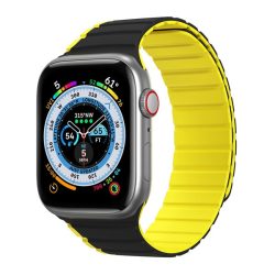   DUX DUCIS pótszíj (egyedi méret, nagy, szilikon, 3D, mágneses) FEKETE/SÁRGA Apple Watch Ultra 49mm, Apple Watch Series 7 45mm, Apple Watch Series 8 45mm, Apple Watch Series 4 44mm, Apple Watch Series 5 44mm, Apple Watch Series 6 44mm, Apple Watch