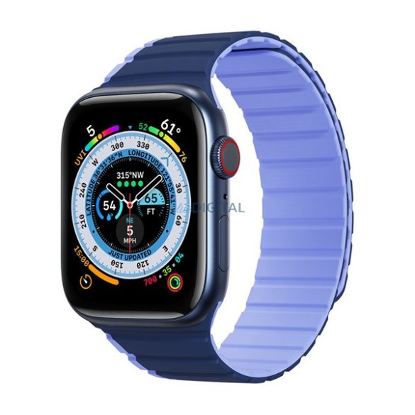 DUX DUCIS pótszíj (egyedi méret, nagy, szilikon, 3D, mágneses) SÖTÉTKÉK Apple Watch Ultra 49mm, Apple Watch Series 8 45mm, Apple Watch Series 7 45mm, Apple Watch Series 4 44mm, Apple Watch Series 5 44mm, Apple Watch Series 6 44mm, Apple Watch