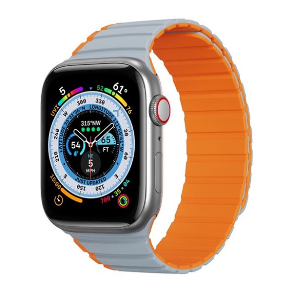 DUX DUCIS pótszíj (egyedi méret, kicsi, szilikon, 3D, mágneses) SZÜRKE/NARANCSSÁRGA Apple Watch Series 7 41mm, Apple Watch Series 8 41mm, Apple Watch Series 4 40mm, Apple Watch Series 6 40mm, Apple Watch Series SE 2 40mm, Apple Watch Series SE 40mm, 