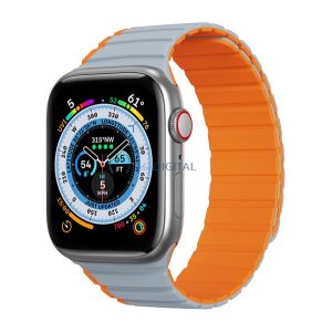 DUX DUCIS pótszíj (egyedi méret, szilikon, 3D minta, mágneses zár) SZÜRKE / NARANCSSÁRGA Apple Watch Series 4 44mm, Apple Watch Series 3 42mm, Apple Watch Ultra 49mm, Apple Watch Series 7 45mm,