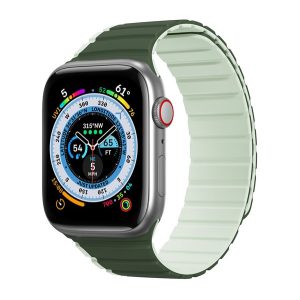 DUX DUCIS pótszíj (egyedi méret, nagy, szilikon, 3D, mágneses) SÖTÉTZÖLD Apple Watch Ultra 49mm, Apple Watch Series 7 45mm, Apple Watch Series 8 45mm, Apple Watch Series 4 44mm, Apple Watch Series 5 44mm, Apple Watch Series 6 44mm, Apple Watch