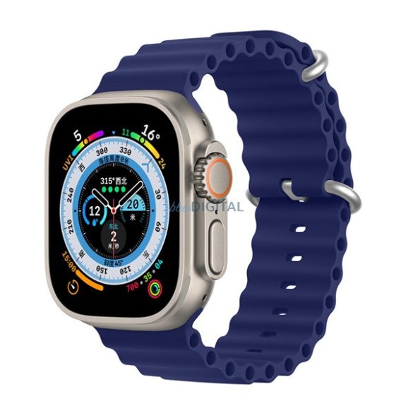 DUX DUCIS pótszíj (egyedi méret, szilikon, állítható, hullám minta) SÖTÉTKÉK Apple Watch Series SE 40mm, Apple Watch Series 2 38mm, Apple Watch Series 3 38mm, Apple Watch Series SE 2 40mm, A