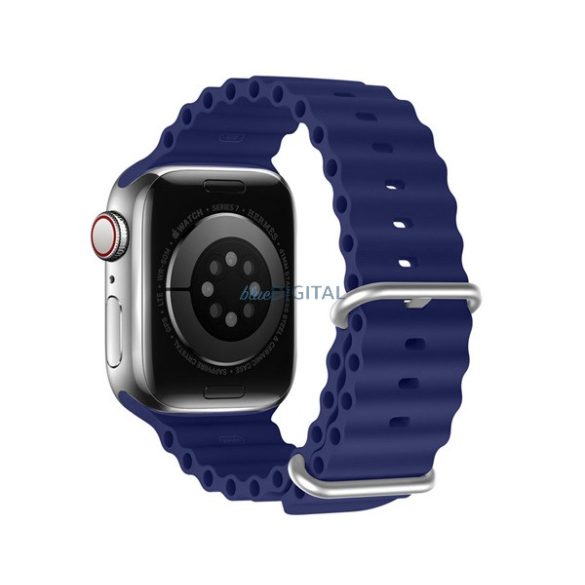 DUX DUCIS pótszíj (egyedi méret, szilikon, állítható, hullám minta) SÖTÉTKÉK Apple Watch Series 1 42mm, Apple Watch Series 2 42mm, Apple Watch Series SE 2 44mm, Apple Watch Series 7 45mm, Ap