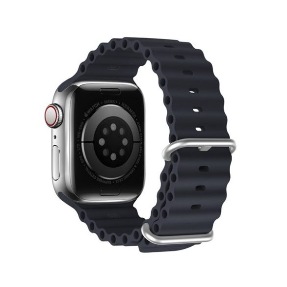 DUX DUCIS pótszíj (egyedi méret, nagy, szilikon, állítható, hullám) SÖTÉTSZÜRKE Apple Watch Series 7 45mm, Apple Watch Series 8 45mm, Apple Watch Series 4 44mm, Apple Watch Series 5 44mm, Apple Watch Series 6 44mm, Apple Watch Series SE 2 44mm, Apple