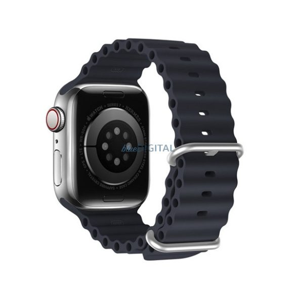 DUX DUCIS pótszíj (egyedi méret, szilikon, állítható, hullám minta) SZÜRKE Apple Watch Series 7 45mm, Apple Watch Series SE 2 44mm, Apple Watch Series 1 42mm, Apple Watch Series 2 42mm, Apple