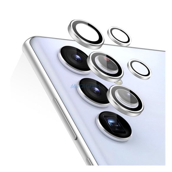 ESR kameravédő üveg 3db (lekerekített szél, extra ütésálló, extra karcálló, tokbarát, 9H, csak lencse) FEKETE Samsung Galaxy S22 Ultra 5G (SM-S908)