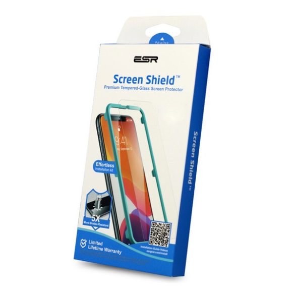 ESR SCREEN SHIELD képernyővédő üveg (2.5D, íves, karcálló, 0.3mm, 9H + felhelyezést segítő keret) ÁTLÁTSZÓ Apple iPhone 14 Pro