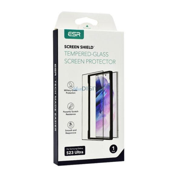 ESR SCREEN SHIELD képernyővédő üveg (2.5D, íves, karcálló, 0.3mm, 9H + felhelyezést segítő keret) ÁTLÁTSZÓ Samsung Galaxy S23 Ultra (SM-S918)