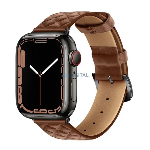 HOCO WA18 pótszíj (egyedi méret, szilikon, bőr hatású, állítható, 3D rombusz minta) BARNA Apple Watch Series 1 38mm, Apple Watch Series 6 40mm, Apple Watch Series 8 41mm, Apple Watch Series S