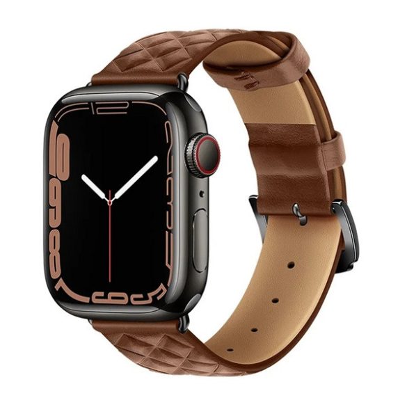 HOCO WA18 pótszíj (egyedi méret, nagy, szilikon, bőr hatású, állítható, 3D rombusz) BARNA Apple Watch Series 1 42mm, Apple Watch Series 2 42mm, Apple Watch Series 3 42mm, Apple Watch Series 6 44mm, Apple Watch Series SE 2 44mm, Apple Watch Series SE 