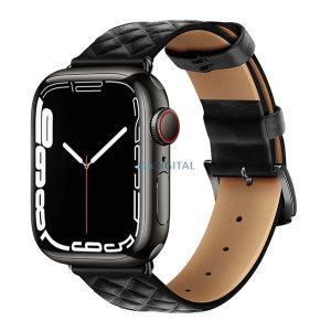 HOCO WA18 pótszíj (egyedi méret, szilikon, bőr hatású, állítható, 3D rombusz minta) FEKETE Apple Watch Series 6 44mm, Apple Watch Series 3 42mm, Apple Watch Series 4 44mm, Apple Watch Series