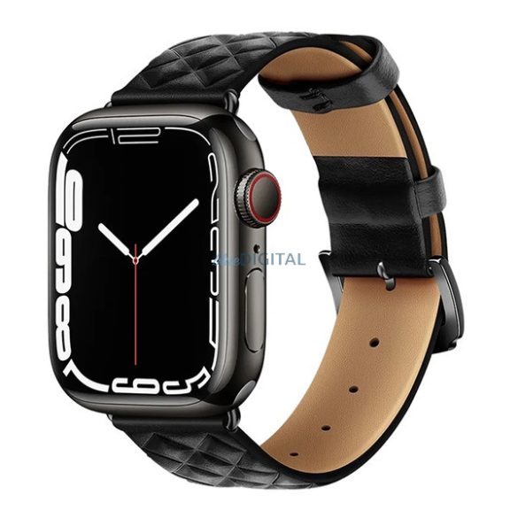 HOCO WA18 pótszíj (egyedi méret, szilikon, bőr hatású, állítható, 3D rombusz minta) FEKETE Apple Watch Series 6 44mm, Apple Watch Series 3 42mm, Apple Watch Series 4 44mm, Apple Watch Series