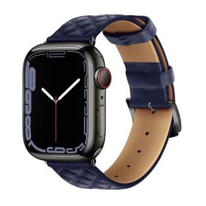 HOCO WA18 pótszíj (egyedi méret, nagy, szilikon, bőr hatású, állítható, 3D rombusz) SÖTÉTKÉK Apple Watch Ultra 49mm, Apple Watch Series 1 42mm, Apple Watch Series 2 42mm, Apple Watch Series 3 42mm, Apple Watch Series 4 44mm, Apple Watch Series 5 44mm