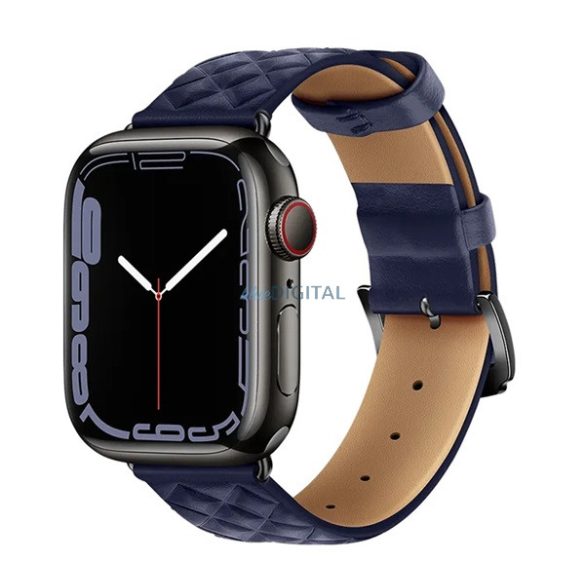 HOCO WA18 pótszíj (egyedi méret, szilikon, bőr hatású, állítható, 3D rombusz minta) SÖTÉTKÉK Apple Watch Series 8 41mm, Apple Watch Series 1 38mm, Apple Watch Series SE 40mm, Apple Watch S
