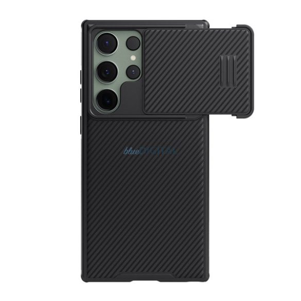 NILLKIN CAMSHIELD S MAGNETIC műanyag telefonvédő (közepesen ütésálló, kamera védelem, fémlemez, csíkos) FEKETE Samsung Galaxy S23 (SM-S911)