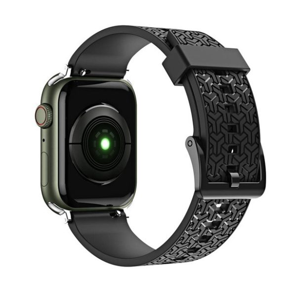 Pótszíj (egyedi méret, nagy, szilikon, 3D) FEKETE Apple Watch Series 7 45mm, Apple Watch Series 8 45mm, Apple Watch Series 4 44mm, Apple Watch Series 5 44mm, Apple Watch Series 6 44mm, Apple Watch Series SE 2 44mm, Apple