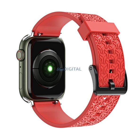 Pótszíj (egyedi méret, szilikon, állítható, 3D minta) PIROS Apple Watch Series 7 45mm, Apple Watch Series SE 2 44mm, Apple Watch Series 1 42mm, Apple Watch Series 2 42mm, Apple Watch Series 4 44