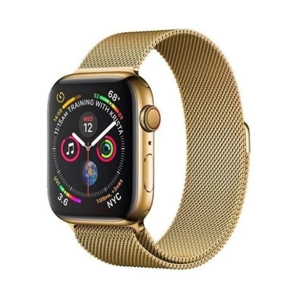 Pótszíj (egyedi méret, nagy, fém, milánói szíj, mágneses) ARANY Apple Watch Series 7 45mm, Apple Watch Series 8 45mm, Apple Watch Series 9 45mm