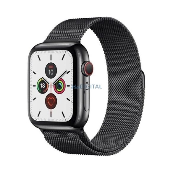 Pótszíj (egyedi méret, fém, milánói szíj, mágneses zár) FEKETE Apple Watch Series 8 45mm, Apple Watch Series 7 45mm