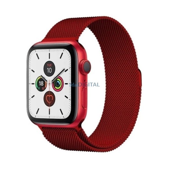 Pótszíj (egyedi méret, fém, milánói szíj, mágneses zár) PIROS Apple Watch Series SE 2 40mm, Apple Watch Series 2 38mm, Apple Watch Series 3 38mm, Apple Watch Series 6 40mm, Apple Watch Series