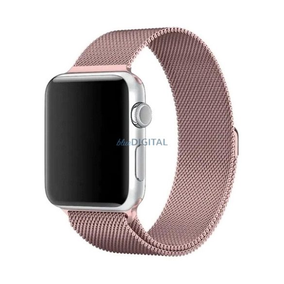 Pótszíj (egyedi méret, fém, milánói szíj, mágneses zár) RÓZSASZÍN Apple Watch Series 7 41mm, Apple Watch Series 8 41mm