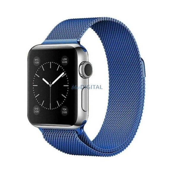 Pótszíj (egyedi méret, fém, milánói szíj, mágneses zár) SÖTÉTKÉK Apple Watch Series 7 41mm, Apple Watch Series 8 41mm