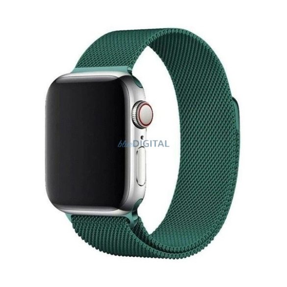 Pótszíj (egyedi méret, fém, milánói szíj, mágneses zár) SÖTÉTZÖLD Apple Watch Series 7 41mm, Apple Watch Series 8 41mm