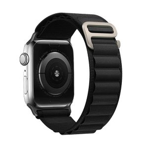 Pótszíj (egyedi méret, nagy, nylon) FEKETE Apple Watch Ultra 49mm, Apple Watch Series 7 45mm, Apple Watch Series 8 45mm, Apple Watch Series 5 44mm, Apple Watch Series SE 44mm, Apple Watch Series SE 2 44mm, Apple W