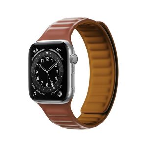 Pótszíj (egyedi méret, nagy, szilikon, bőr hatású, 3D, mágneses) BARNA Apple Watch Series 7 45mm, Apple Watch Series 8 45mm, Apple Watch Series 9 45mm