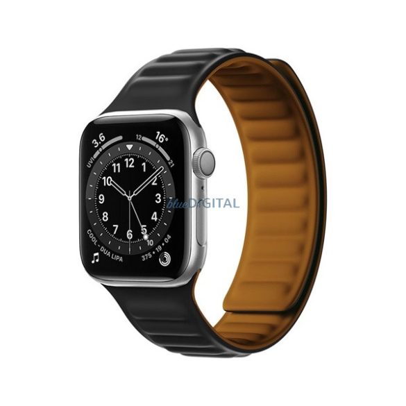 Pótszíj (egyedi méret, szilikon, bőr hatású, 3D minta, mágneses zár) FEKETE Apple Watch Series SE 2 44mm, Apple Watch Series 1 42mm, Apple Watch Series 2 42mm, Apple Watch Series 4 44mm, Apple