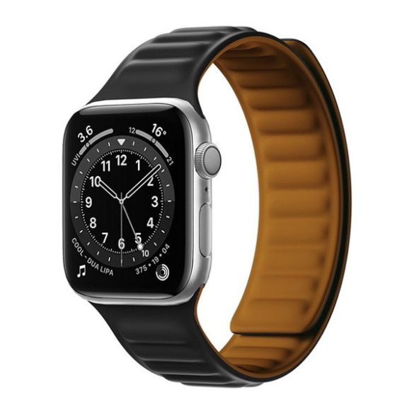 Pótszíj (egyedi méret, nagy, szilikon, bőr hatású, 3D, mágneses) FEKETE Apple Watch Series 7 45mm, Apple Watch Series 8 45mm, Apple Watch Series 9 45mm