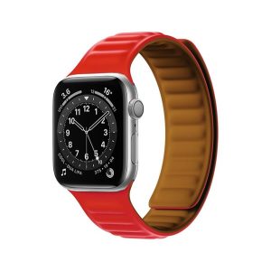 Pótszíj (egyedi méret, kicsi, szilikon, bőr hatású, 3D, mágneses) PIROS Apple Watch Series 7 41mm, Apple Watch Series 8 41mm, Apple Watch Series 9 41mm