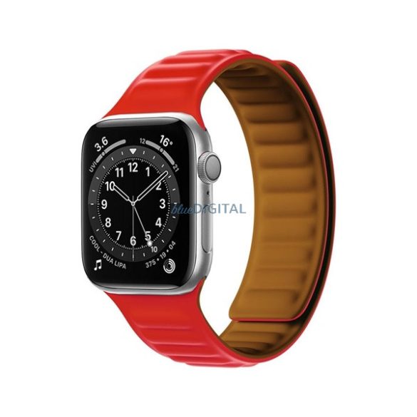 Pótszíj (egyedi méret, szilikon, bőr hatású, 3D minta, mágneses zár) PIROS Apple Watch Series 7 41mm, Apple Watch Series 8 41mm