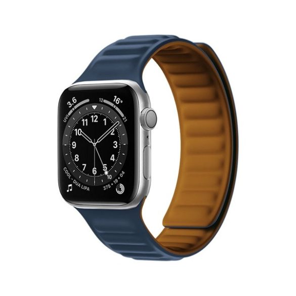 Pótszíj (egyedi méret, nagy, szilikon, bőr hatású, 3D, mágneses) SÖTÉTKÉK Apple Watch Series 7 45mm, Apple Watch Series 8 45mm, Apple Watch Ultra 49mm, Apple Watch Series 4 44mm, Apple Watch Series 5 44mm, Apple Watch Series 6 44mm, Apple Watch