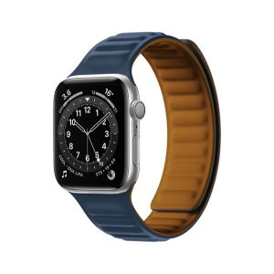 Pótszíj (egyedi méret, kicsi, szilikon, bőr hatású, 3D, mágneses) SÖTÉTKÉK Apple Watch Series 1 38mm, Apple Watch Series 2 38mm, Apple Watch Series 3 38mm, Apple Watch Series 4 40mm, Apple Watch Series 5 40mm, Apple Watch Series 6 40mm, Apple Wa