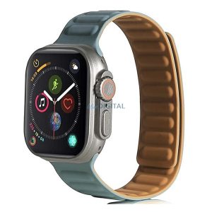 Pótszíj (egyedi méret, nagy, szilikon, bőr hatású, 3D, mágneses) SÖTÉTZÖLD Apple Watch Series 1 42mm, Apple Watch Series 2 42mm, Apple Watch Series 3 42mm, Apple Watch Series 4 44mm, Apple Watch Series 5 44mm, Apple Watch Series 6 44mm, Apple Wa