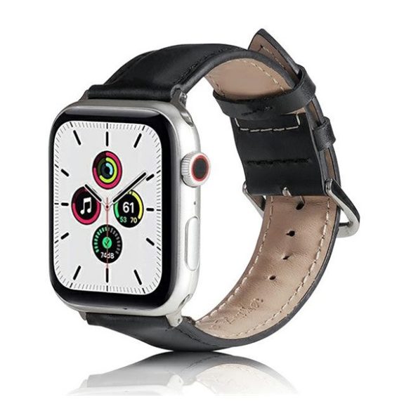 Pótszíj (egyedi méret, nagy, szilikon, bőr hatású) FEKETE Apple Watch Series SE 44mm, Apple Watch Series 7 45mm, Apple Watch Series 8 45mm, Apple Watch Ultra 49mm, Apple Watch Series 1 42mm, Apple Watch Series 2 42mm, Apple Watc