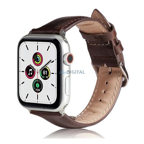 Pótszíj (egyedi méret, szilikon, bőr hatású, állítható) SÖTÉTBARNA Apple Watch Series 1 42mm, Apple Watch Series 2 42mm, Apple Watch Series SE 2 44mm, Apple Watch Series 7 45mm, Apple Watch