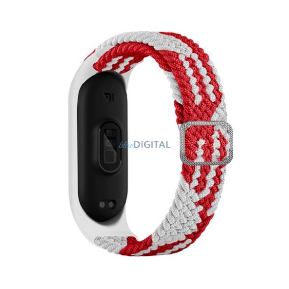 Pótszíj (egyedi méret, textil, állítható, szilikon keret) FEHÉR / PIROS Xiaomi MI Band 3, Xiaomi MI Band 4, Xiaomi MI Band 4C, Xiaomi Mi Band 5, Xiaomi Mi Band 6 , Xiaomi Mi Band 6 NFC