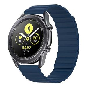 Pótszíj (univerzális, 22 mm, szilikon, bőr hatású, 3D minta, mágneses zár) SÖTÉTKÉK Garmin Forerunner 220, Garmin Forerunner 225, Garmin Fenix 5S, Garmin Forerunner 230, Garmin Fenix 6 Sapp