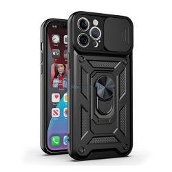   Defender műanyag telefonvédő (közepesen ütésálló, szilikon belső, telefontartó gyűrű, kamera védelem) FEKETE Motorola Moto G42 (XT2233)