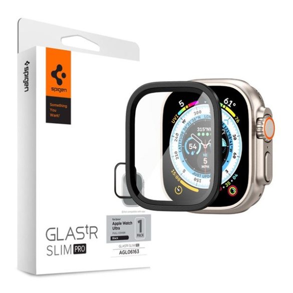 SPIGEN TR SLIM PRO kijelzővédő üveg (fém keret, 9H) FEKETE Apple Watch Ultra 49mm