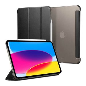 SPIGEN SMART FOLD tok álló, bőr hatású (aktív FLIP, oldalra nyíló, TRIFOLD, asztali tartó) FEKETE Apple IPAD 10.9 (2022)