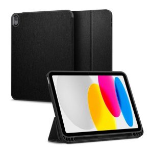 SPIGEN URBAN FIT tok álló (FLIP, oldalra nyíló, TRIFOLD, asztali tartó, ceruza tartó, textil minta) FEKETE Apple IPAD 10.9 (2022)